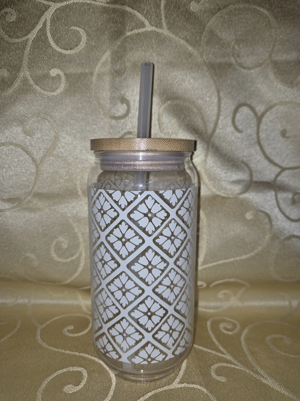 Acrylic Tumbler with Straw - White Pattern Plastic